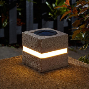2 x Smart Garden Solar Glam Rock Granite Stone Effect Cube Light Bollard LED