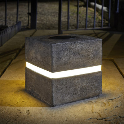 2 x Smart Garden Solar Glam Rock Granite Stone Effect Cube Light Bollard LED