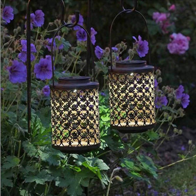 2 x Smart Garden Solar Shepherds Crook Riad Effect Lantern Lights Stake ...