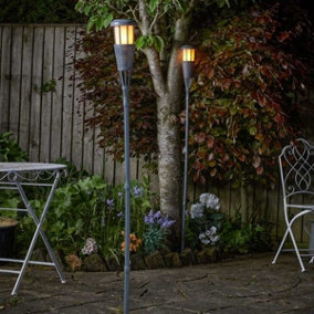 2 x Smart Garden Tiki Bar Solar Flaming Torch Light Stake Lanterns Slate Grey