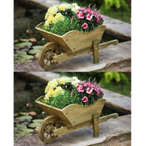 2 x Smart Garden Wooden Wheelbarrow Flower Planter Tan Ornament 5020030