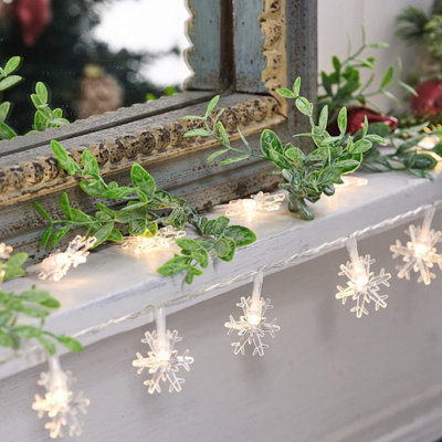2 x Snowflake String Lights with 20 LEDs - Battery Powered Warm White ...