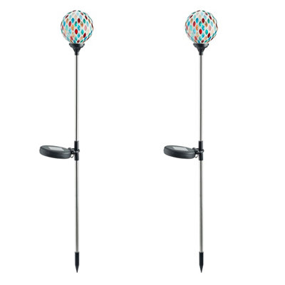 2 x Solar Mosaic Globe Stake Light - H75 x 9cm Colourful Outdoor Garden Lighting for Borders, Pathway, Patios, Balcony, Lawns