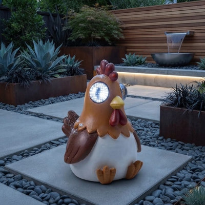 2 x Solar-Powered Blinking LED Cockerel Garden Statue