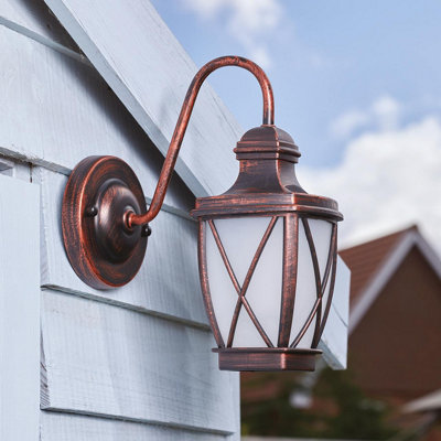 2 x Solar Powered Carriage Lanterns - Weather Resistant Bronze Effect Outdoor Garden Wall, Fence, Porch Lights - H27 x W13 x D22cm
