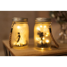 2 x Solar Powered Hanging Fairy Lantern Frosted Glass Fairy Light Lamp Outdoor Indoor Mason Jar Lighting with 30 LEDs