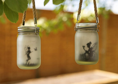 2 x Solar Powered Hanging Fairy Lantern Frosted Glass Fairy Light Lamp Outdoor Indoor Mason Jar Lighting with 30 LEDs
