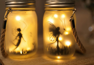 2 x Solar Powered Hanging Fairy Lantern Frosted Glass Fairy Light Lamp Outdoor Indoor Mason Jar Lighting with 30 LEDs - 5
