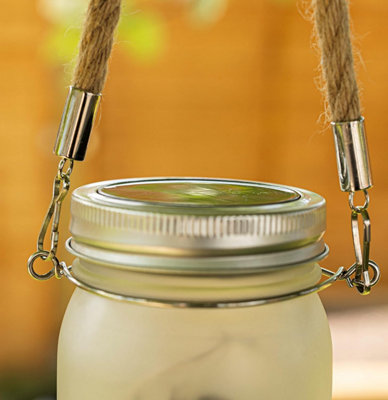 2 x Solar Powered Hanging Fairy Lantern Frosted Glass Fairy Light Lamp Outdoor Indoor Mason Jar Lighting with 30 LEDs - 6