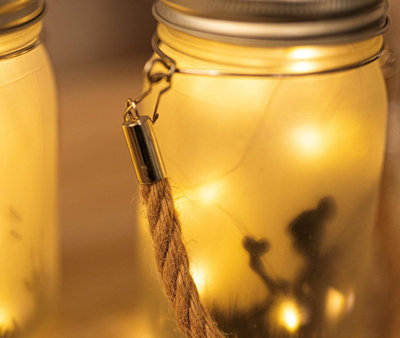 2 x Solar Powered Hanging Fairy Lantern Frosted Glass Fairy Light Lamp Outdoor Indoor Mason Jar Lighting with 30 LEDs - 7