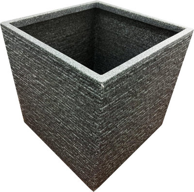 2 x Square Brick Slate Effect 38cm Grey Plastic Lightweight Summer Flower Gardening Plant Pot