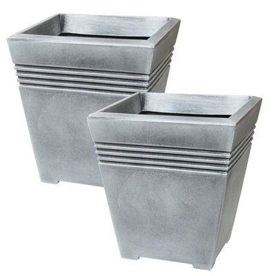 2 x Square Grey Venice Trough Flower Planters For Home Garden ...