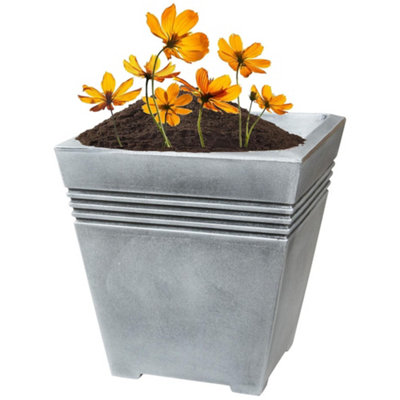 2 x Square Venice Planters Lightweight Grey Flower Pots For Home, Garden & Patios