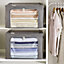 2 x Stackable Foldaway Grey Storage Boxes - Sturdy Clothes Organiser Box with Zipped Front & Viewing Window - 33 x 50 x 40cm
