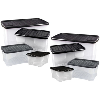 2 x Stackable & Strong Durable 24 Litre Curve Plastic Storage Boxes ...