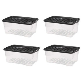 2 x Stackable & Strong Durable 42 Litre Curve Plastic Storage Boxes With Black Lids For Home & Office