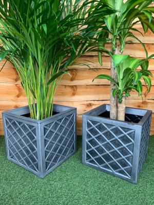 2 x Strata 39cm Lazio Planter GN696-PEW-ST Grey Planter