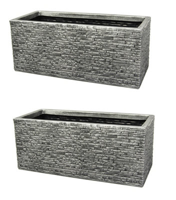 2 x Strata 60cm Brick Effect Trough GN576-PEW-ST Grey Trough