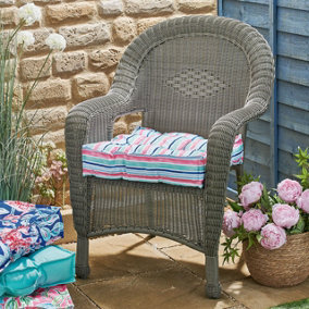 2 x Striped Garden Booster Cushions - Floor Pillows or Furniture Seat Pads with Water Resistant Fabric & Handle - 51 x 51 x 10cm