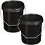 2 x Strong Heavy Duty 10L Black Multi-Purpose Plastic Storage Buckets With Lid & Handle