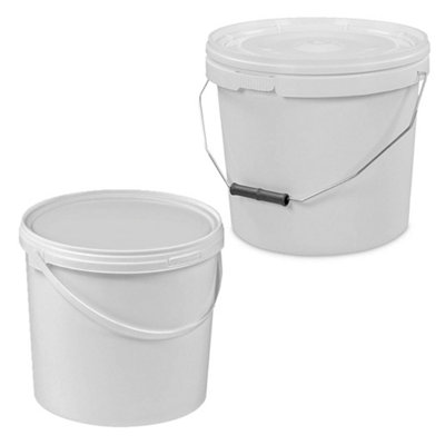 2 x Strong Heavy Duty 20L White Multi-Purpose Plastic Storage Buckets With Lid & Handle