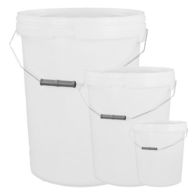 2 x Strong Heavy Duty 5L White Multi Purpose Plastic Storage Buckets With Lid Handle