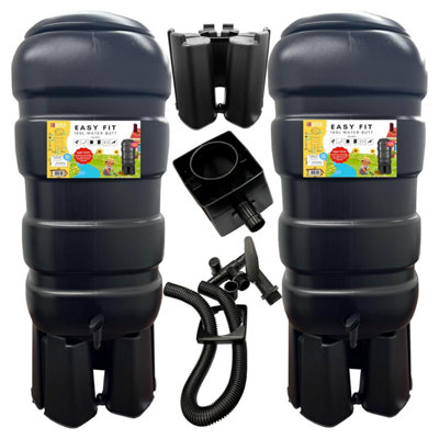 2 x Strong Traditional Black 100L Water Butt Barrels Rain Water Collectors Including Lids, Taps, Stands & Filler Kits