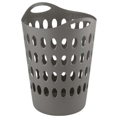 2 x Tall Large Grey Plastic Flexi Laundry Baskets For Utility Rooms