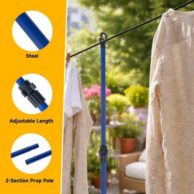 2 X Telescopic Clothes Line Prop Extending Washing Metal Pole ...