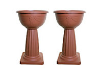 2 x Terracotta Colour Venetian Jardiniere Plant Pot Round Plastic Pedestal Flower Planter Bowl