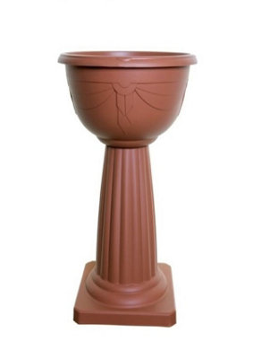 2 x Terracotta Colour Venetian Jardiniere Plant Pot Round Plastic Pedestal Flower Planter Bowl