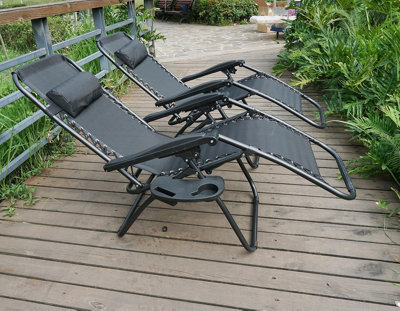 2 x Textoline Zero Gravity Reclining Garden Chair Sun Beach Lounger Recliner Outdoor Black - 4