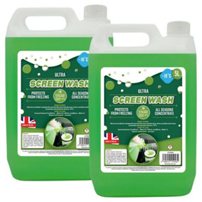 2 x Ultra 5 Litre Car Screen Wash All Seasons Streak Free Finish Down To -16C Concentrate 10:1