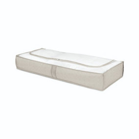 2 x Underbed Storage Bags - Zipped Herringbone Print Footwear Organiser Box for Bedding & Clothing - Each H16 x W107 x D46cm