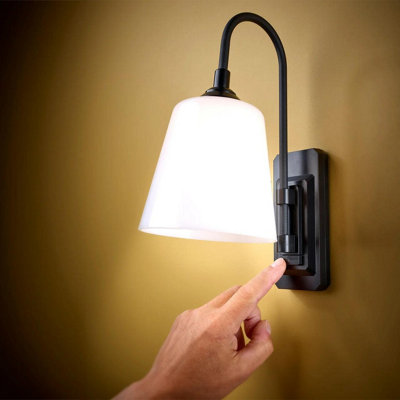 2 x Wall Mounted Lamp - Battery Powered Cordless Rotating Angle Adjustable LED Spotlight or Uplighter Light - H27 x W12 x D19cm