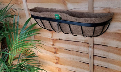 2 x Wall Trough Planter & Coco Liner 24 Inch Wrought Iron Wall Mounted Flower Basket