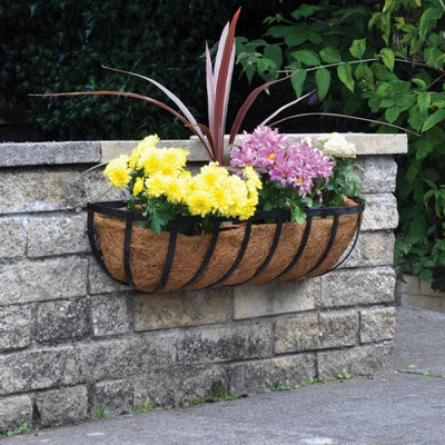 2 x Wall Trough Planter & Coco Liner 24 Inch Wrought Iron Wall Mounted Flower Basket