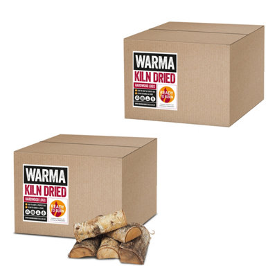 2 x Warma 23L Log Boxes Silver Birch Hardwood Kiln Dried Firewood Logs