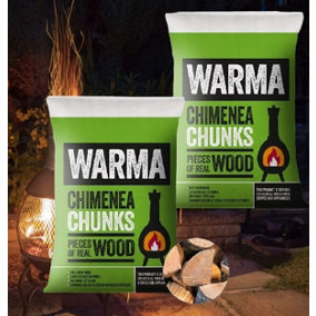 2 x Warma Chimenea Wood Chunks Kiln Dried Hardwood Logs Fire Pit Fuel 7kg