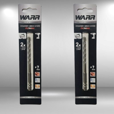 2 x WARR 7mm x 120mm Hex Shank Masonry Stone Brick Drill Bit