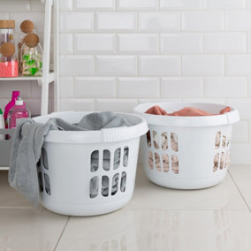 2 x Wham Casa Plastic Round Laundry Basket Ice White