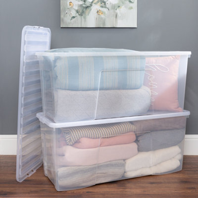 2 x Wham Crystal 133L Stackable Plastic Storage Box & Lid Clear DIY