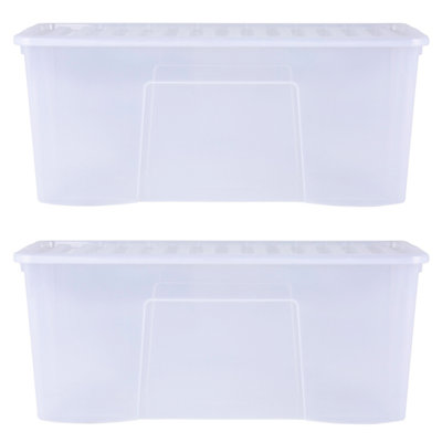 2 x Wham Crystal 133L Stackable Plastic Storage Box & Lid Clear