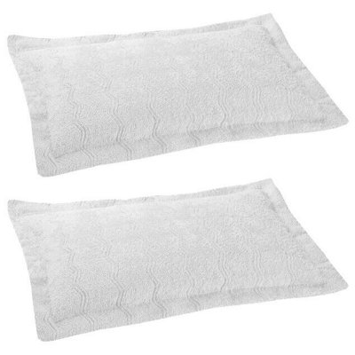 2 x White Candlewick Pillow Shams - Soft & Lightweight 100% Cotton Pillow Cover Cases with Wave Design - Measure W66 x D51cm