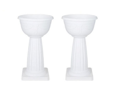 2 x White Venetian Jardiniere Plant Pot Round Plastic Pedestal Flower Planter Bowl