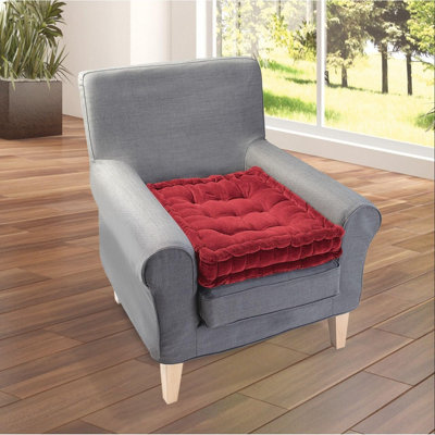 Buy 2 x Wine Armchair Booster Cushions Polyester Square Seat Pads with Carry Handle Button Effect Stitching Each 51 x 51 x 10cm DIY at B Q