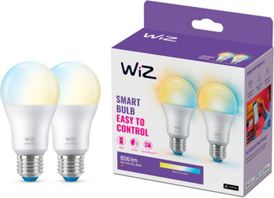 2 x WiZ Smart Bulb, E27 Tuneable Light Bulb Smart Dimming LED, WiFi Works Alexa, Google Assistant & HomeKit, App Control
