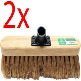 2 X Wooden Soft Bristle Coco Brush Broom Head Floor Cleaning Sweeping Home