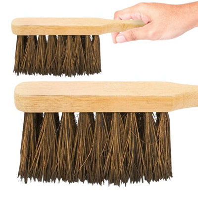 2 X Wooden Stiff Bass Hand Brush Varnish Broom Bristle Floor Cleaning Sweep  11 Inch