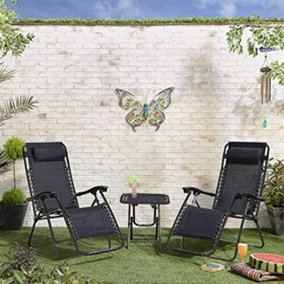 2 Zero Gravity Chairs & Table Set Garden Reclining Recliner Relaxer Sun Lounger